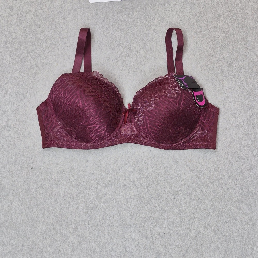 Sofra Women Bra 40D Burgundy Floral T Shirt Underwired Lace Bow NWT